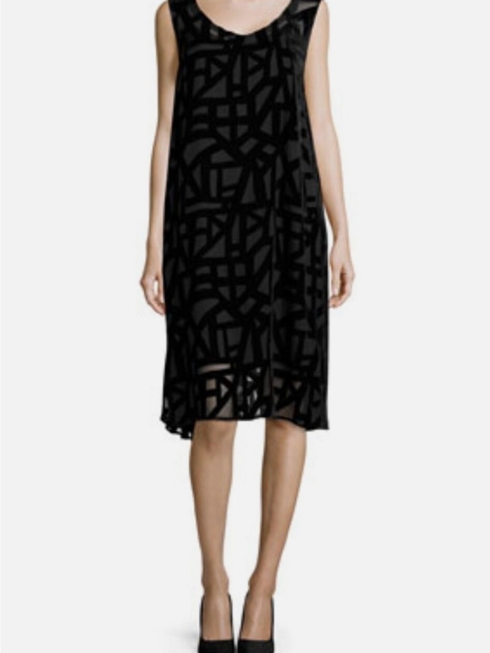 Eileen Fisher Black Geometric Velvet Burnout Dress